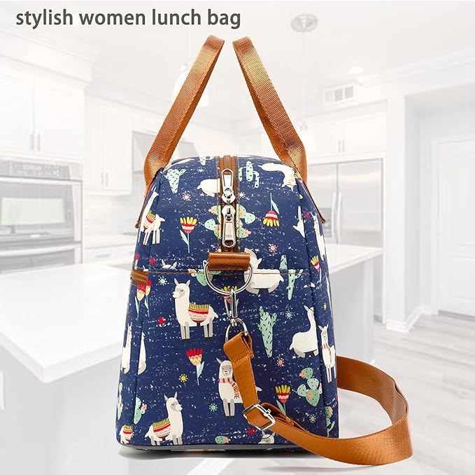 FlowFly Insulated Lunch Bag With Shoulder Strap for Women, Men, and Kids, Large and Reusable, Handle, Freezable Work and School Travel Tote and Meal Prep Organizer,Alpaca