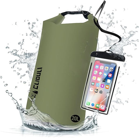 Waterproof Dry Bag,Roll Top Green Large Waterproof Backpack 2L/5L/10L/20L/30L/40L Floating Lightweight Bags for Kayaking, Boating, Fishing, Swimming Camping with Waterproof Phone Case