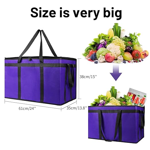 Musbus 1 PACK Purple Extra Large XXXL Insulated Food Delivery Bag Cooler for DoorDash - Keep Food Warm, Catering Shopper Hot