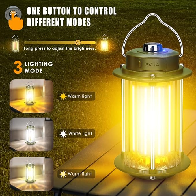 Rechargeable Camping Lantern, 3 Modes Dimmable Camping Lights, 3200mA High Capacity Battery Hurricane Lantern, IPX4 Waterproof Portable Emergency Camp Lights for Hurricane Survival Hiking With Bracket