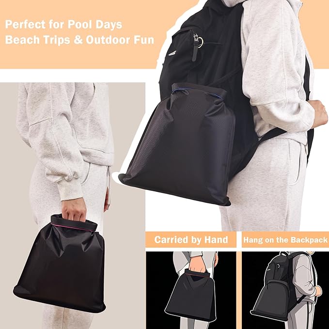 Waterproof Swim Bag for Wet Clothes, Paintable Wet Bag for Beach Swimsuit & Towels Bathing Suit Bag Dry Bag for Kayaking, Soap Travel Case, Orange Band