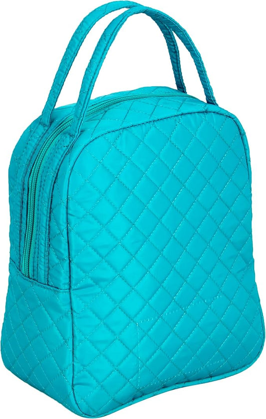 Machine Washable Women Quilted Fabric Insulated Reusable Cooler Lunch Bag Tote Adult Thermal Lunch Box Storage Bag for Ｗork (Blue)