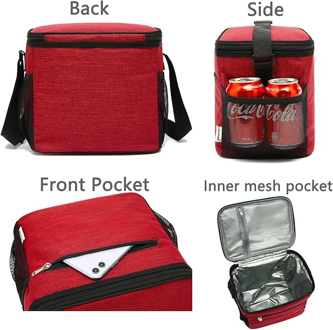 Insulated Lunch Bag for Adult/Women/Men, Reusable Large Lunch Box Cooler Soft Leakproof Tote, Thermal Meal Prep Lunch Pail with Adjustable Shoulder Strap for Picnic/School/Travel/Office,Red