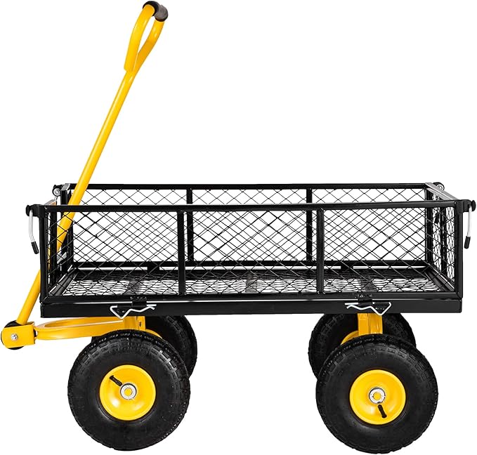 VEVOR Steel Garden Cart, Heavy Duty 500 lbs Capacity, with Removable Mesh Sides to Convert into Flatbed, Utility Metal Wagon with 180° Rotating Handle and 10 in Tires, Perfect for Garden, Farm, Yard