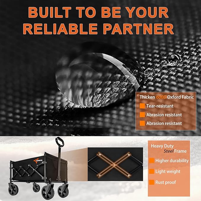 Collapsible Folding Wagon, 350lb Weight Capacity Collapsible Wagon with All-Terrain Wheels, Cup Holders and Adjustable Handle Utility Wagons, for Grocery Camping Garden Sports Shopping, Black
