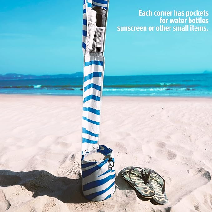 Qipi Beach Cabana - Easy to Set Up Canopy, Waterproof, Portable 6' x 6' Beach Shelter, Included Side Wall, Shade with UPF 50+ UV Protection, Ultimate Sun Umbrella - for Kids, Family & Friends