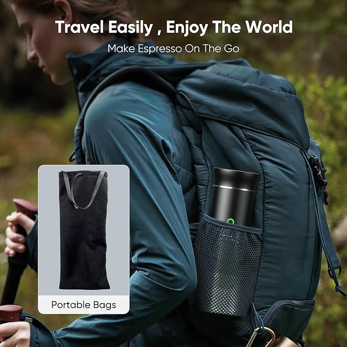 Portable Espresso Machine, Travel Coffee Machine for Camping, Car Self-Heating Coffee Maker with USB-C,Compatible With Ground Coffee & NS Capsules, Portable Espresso Maker for RV, Home, Hiking