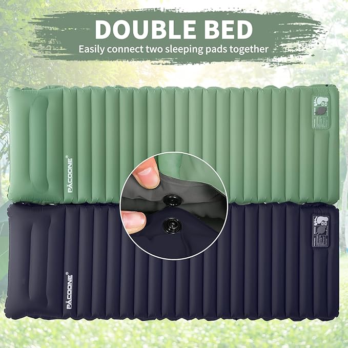 Extra Thick 4 Inch Camping Sleeping Pad, Splicable Ultralight Sleeping Pad with Pillow, Built-in Foot Pump, Lightweight Sleeping Mat for Camping Backpacking, Hiking, Tent (Green)