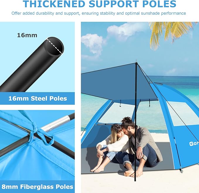Gorich Beach Tent with Canopy - Easy Setup 3-8 Person Portable Sun Shelter, UPF 50+ UV Protection Sun Shade, Lightweight & Compact Beach Cabana for Family Travel