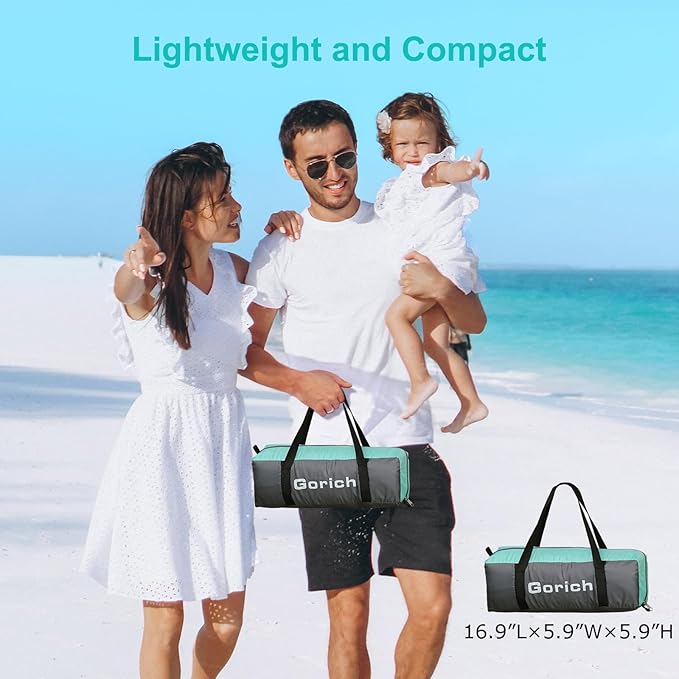 Gorich Beach Tent Sun Shelter with UPF50+ UV Protection for 3-6 Person, Lightweight & Portable Beach Shade Canopy with 2 Zippered Doors, Easy Setup Family Beach Umbrella