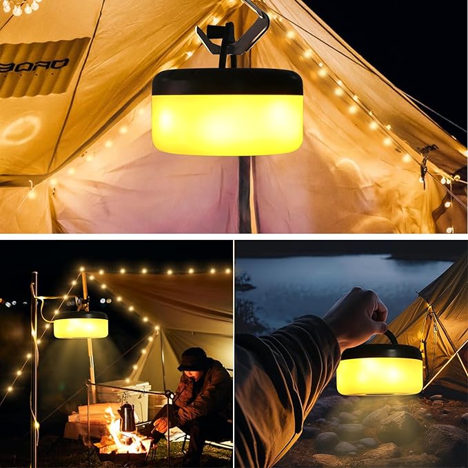 Camping String Lights, 2 in 1 Outdoor Rechargeable LED Lights with 5 Lighting Modes(26.3ft), Portable IPX4 Waterproof Tent Light for Outdoor Indoor Camping Party RV Decor (Warm Light)