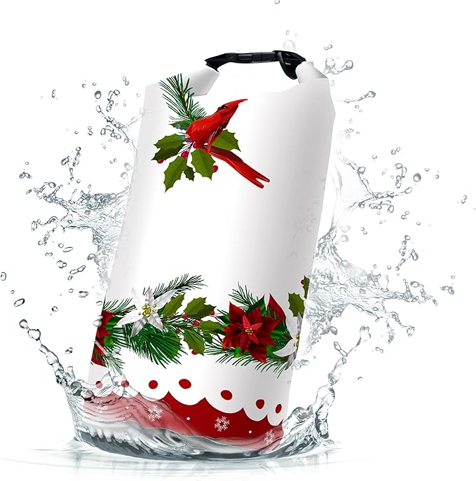 Waterproof Dry Bag,Roll Top Christmas Poinsettia Flower Pine Cones Small Waterproof Backpack 5L/10L/20L Floating and Lightweight Bags for Kayaking, Boating, Fishing, Swimming and Camping