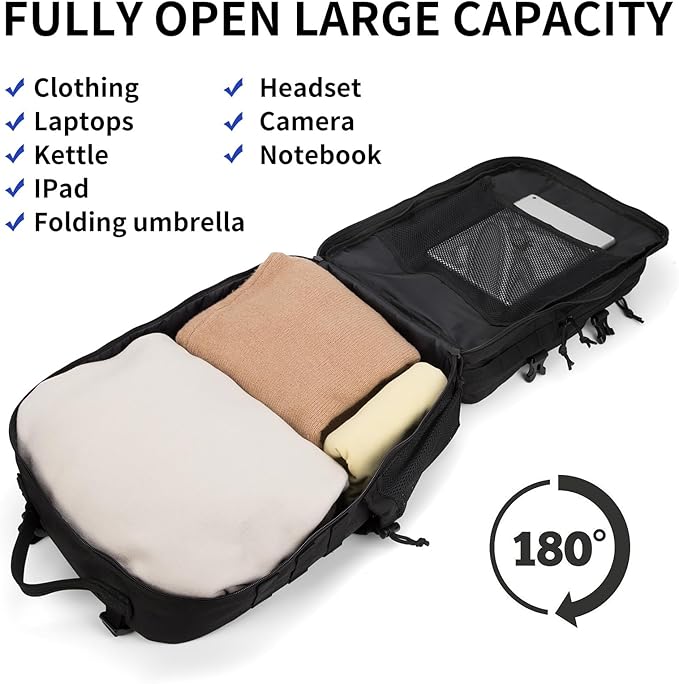 Wotony Tactical Backpack - Military waterproof backpack with multiple pockets and tactical gear for the outdoors (Black, 45L)