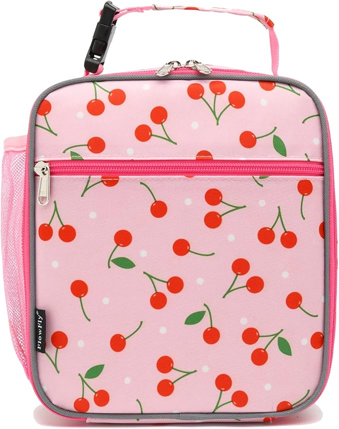 FlowFly Kids Lunch box Insulated Soft Bag Mini Cooler Back to School Thermal Meal Tote Kit for Girls, Boys, Cherry