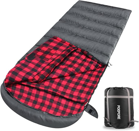 Flannel Sleeping Bag 0 Degree Cold Weather for Adults XXL Sleeping Bag 4 Season Big and Tall with Compression Sack