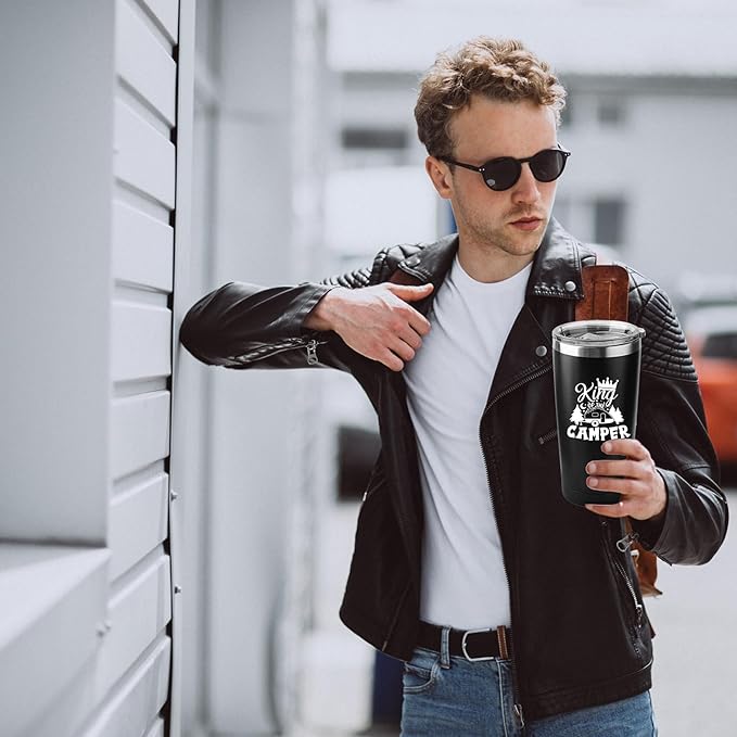 King of the Camper Tumblers with Lids and Straws, Camping RV Stainless Steel Vacuum Insulated Travel Tumbler Cups 20 OZ for Men