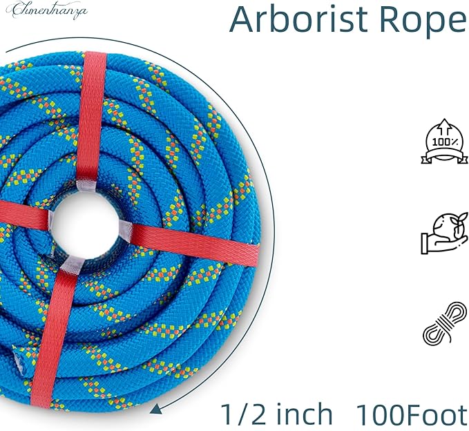 Arborist Rigging Rope Blue - 1/2 Inch Diameter 100 Ft - Heavy Duty Bull Rope for Arborist Climbing Nautical Swing Outdoor Adventures