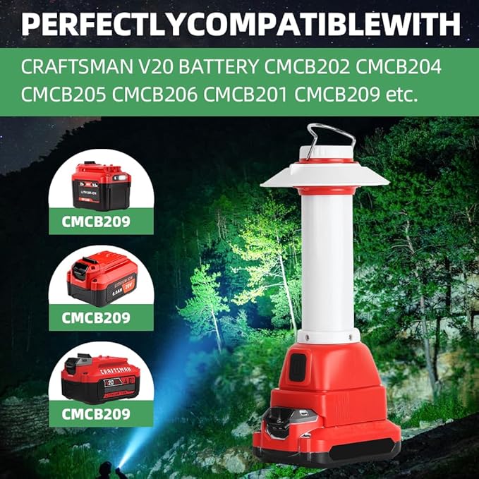 800LM Lantern Compatible with Craftsman V20 Li-ion Battery Outdoor Portable Camping Lantern with Hook USB & Type-C Output Emergency Light Perfect for Camping Hiking and Outdoor Activities(Tool Only)