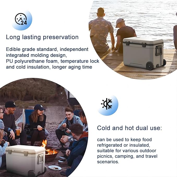 48 Quart Camping Cooler，Portable Cooling Box，Suitable for BBQ, Camping, picnics, and Other Outdoor Activities