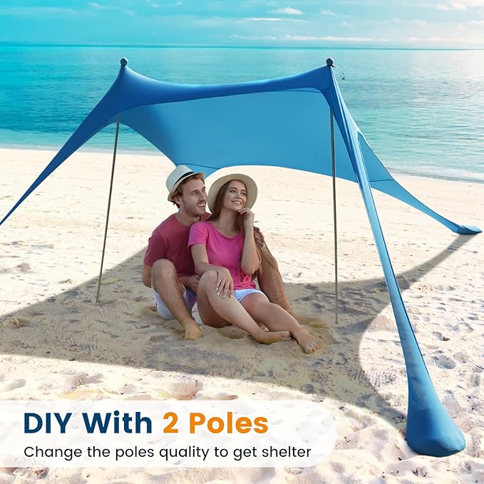 Beach Tent Sun Shelter - 10 x 10 Ft Beach Canopy UPF50+ UV Protection with Sandbags, Poles, Grond Pegs and Anti-Wind Ropes for Camping, Backyard, Picnics and Fishing