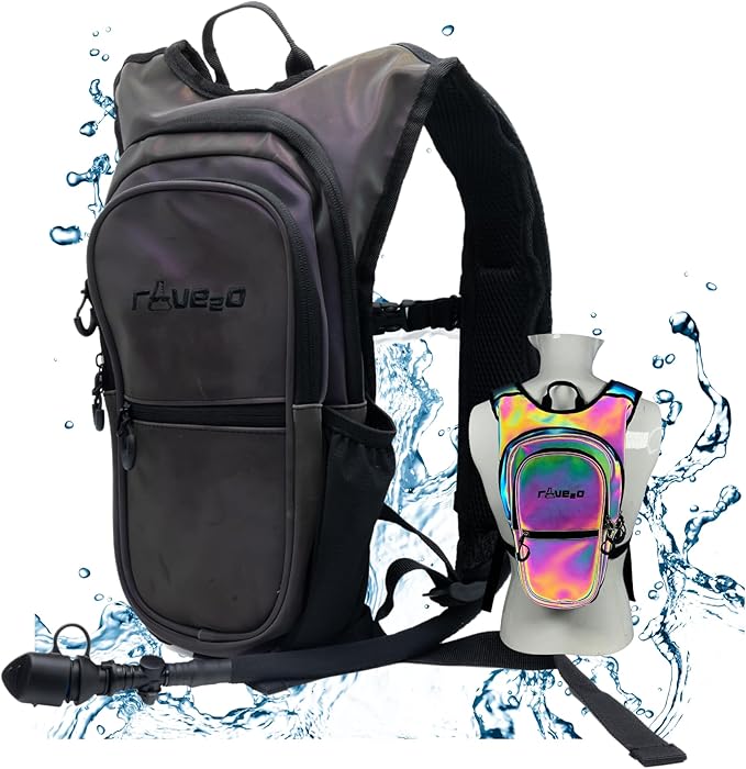 Rave Hydration Backpack – Anti-Theft Festival Hydration Pack with 1.5L Leakproof TPU Bladder – Slim, Insulated Water Pack with Secret Pockets & Breathable Back – for Raves, Music Festivals, EDC