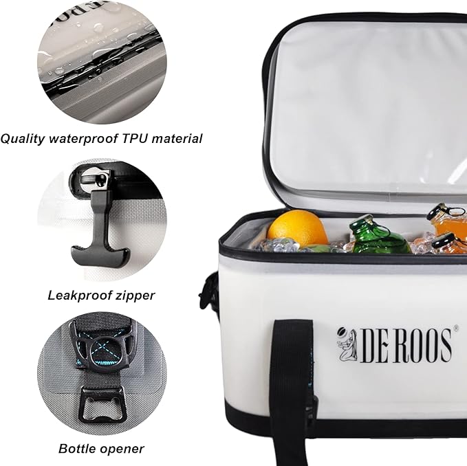 DEROOS 18/27/35Cans 72-Hours Soft Cooler Bag Leak-Proof Soft Pack Cooler Bag Waterproof Insulated Soft Sided Cooler for Hiking, Camping, Sports, Picnics, Sea Fishing, Road Beach Trip