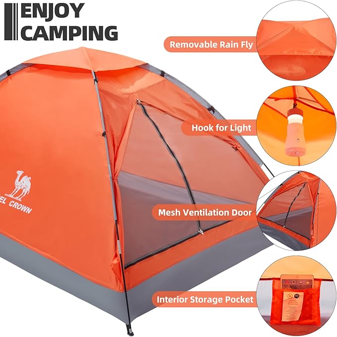 CAMEL CROWN 2/3/4 Person Camping Tent with Removable Rain Fly, Easy Setup Outdoor Tents Water Resistant Lightweight Portable for Family Backpacking Camping Hiking Traveling