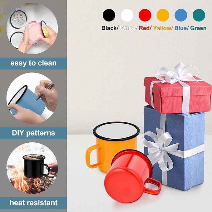 HaSteeL 12oz Enamel Campfire Mugs, Small Vintage Camping Mug Cup Set of 6 for Coffee Tea Milk, Portable and Durable for Home, Picnic, Travel, Hiking, Fishing Indoor Outdoor, Non Toxic & Easy to Clean