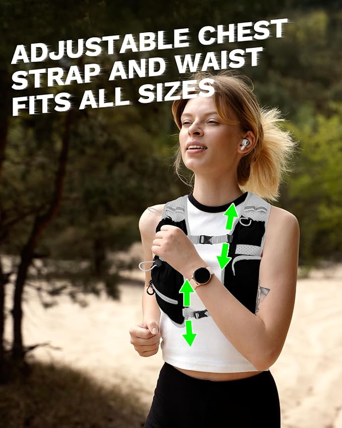 Running Vest for Women and Men, Hydration Backpack for Runners, Trail, Hiking, Biking and Walking, with Front Phone Holder, Adjustable Chest and Waist Strap