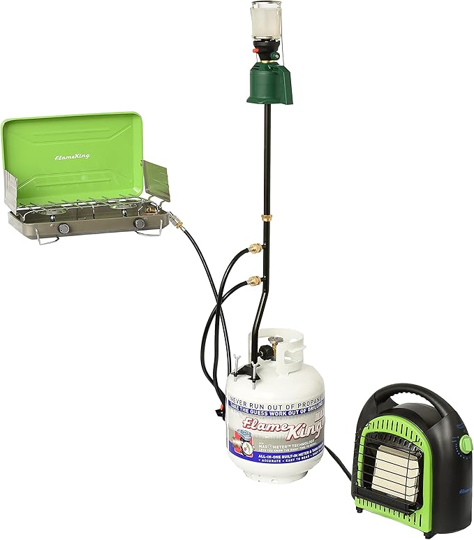 Flame King FK-DP2PC 3 Outlet Adapter 20 to 1LB Propane Distribution Post Pole Tree Stem Stand for Stove, Lanterns, and Camping, Black