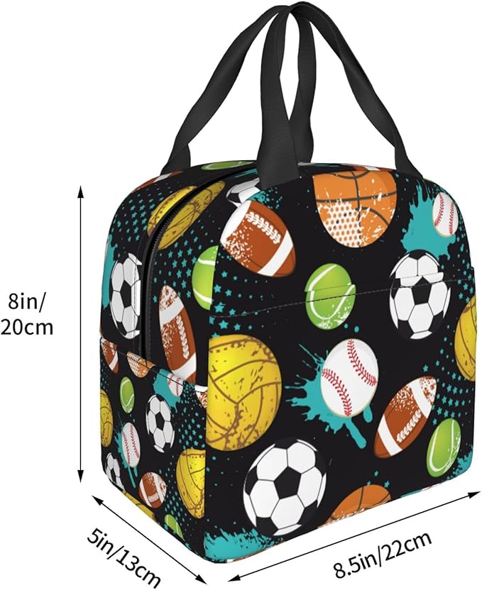VOOHDDY Sport Ball Cool Insulated Lunch Bag For Men Women Reusable Lunch Box Container Waterproof Portable Cooler Thermal Tote Bag For Work Office Picnic Beach Travel