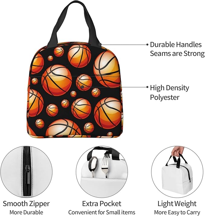 VOOHDDY Fun Basketball Ball Insulated Lunch Bag For Men Women Reusable Lunch Box Container Waterproof Portable Cooler Thermal Tote Bag For Work Office Picnic Beach Travel