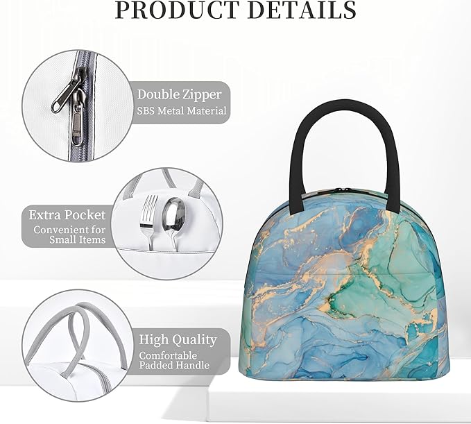 Blue Marble Lunch Bag Lunch Box for Women Men Boys Girls, Reusable Insulated Lunch Tote Bag, Leakproof Thermal Cooler Sack Food Handbags High Capacity for Work School Picnic Camping Gifts