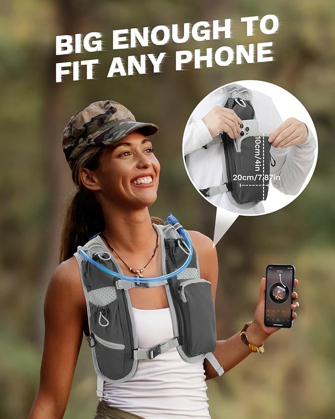 Running Vest for Women and Men, Hydration Backpack for Runners, Trail, Hiking, Biking and Walking, with Front Phone Holder, Adjustable Chest and Waist Strap