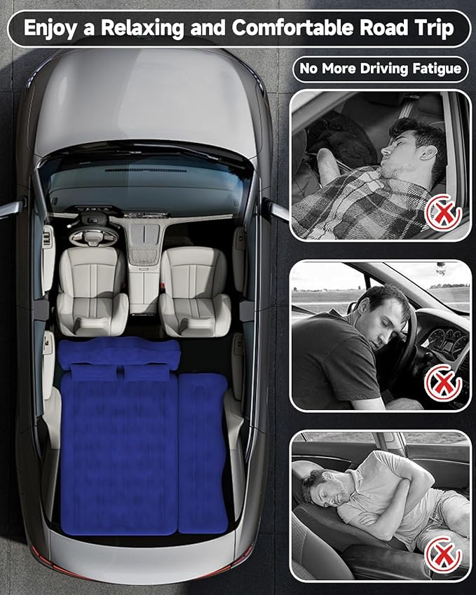Umbrauto Car Air Mattress Bed: Inflatable SUV Camping Sleeping Pad for Truck Back Seat with Pump & Pillows, Blow Up Backseat Car Mattress for Van Rear Seat Navy