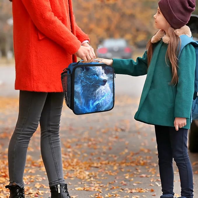 Wolf Kid Lunch Bags with Shoulder Strap Insulated Lunch Boxes for Boy Girls Waterproof Thermal Cooler Tote Bag Portable Picnic Bag for School Work Outdoor Gifts Galaxy