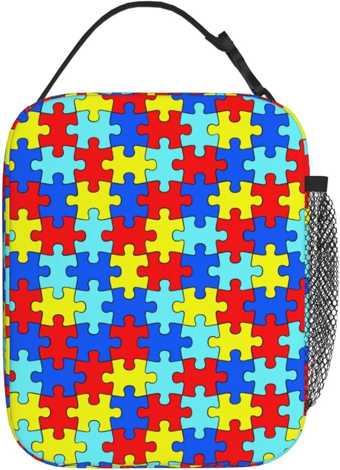 Colorful Puzzle Rainbow Piece Insulated Lunch Bag Reusable Cooler Lunch Box Portable Leakproof Thermal Container Tote Bags for Girls Boys School Travel
