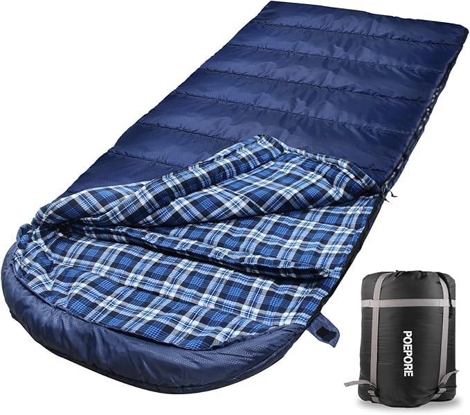 Flannel Sleeping Bag 0 Degree Cold Weather for Adults XXL Sleeping Bag 4 Season Big and Tall with Compression Sack