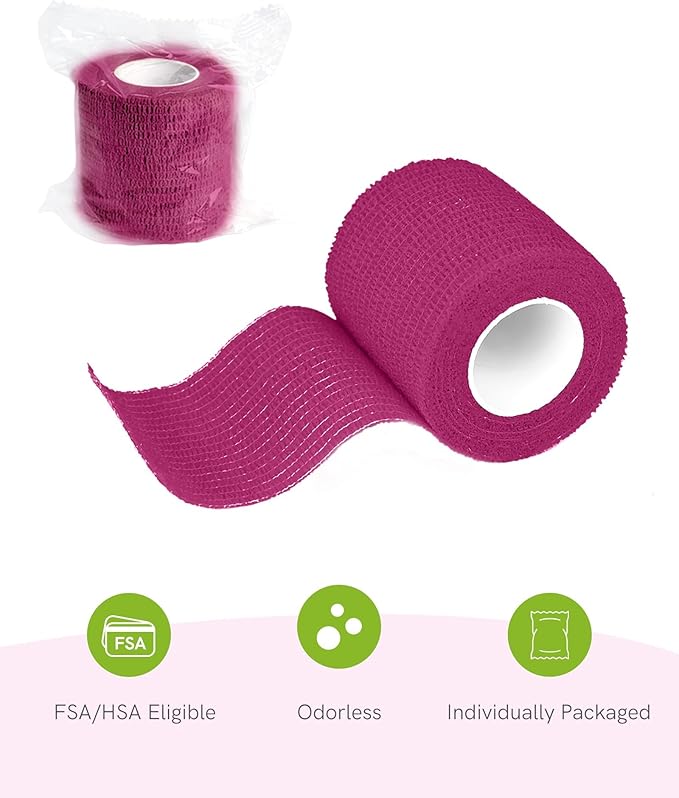 FriCARE Self Adhesive Bandage Wrap, Medical Tape in First Aid Kit, Cohesive Bandages for Wounds Sport Vet, FSA/HSA Eligible, 2 Inches X 5 Yards 6 Rolls, Magenta