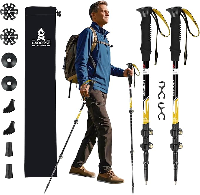Lightweight Collapsible Trekking Poles for Hiking – 2 Pack Adjustable Hiking Poles, Aluminum Walking Sticks for Skiing, Nordic Walking, Retractable Walking Sticks for Seniors, Women, Men
