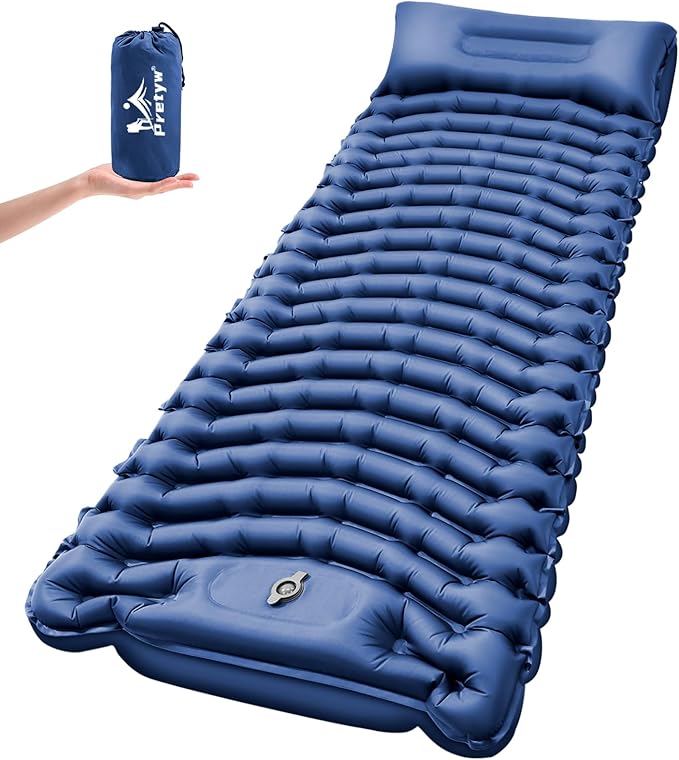 Sleeping Pad for Camping - Ultralight Camping Mattress with Pillow, Built-in Foot Pump, Compact Inflatable Portable Mat for Backpacking, Hiking, Car Traveling, Beach, Tent