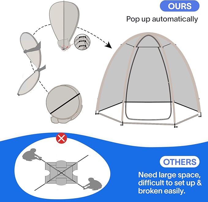 EighteenTek Sports Tent Screen House Room Greenhouse Camping Tent Canopy Gazebos 4-6 Person for Patios Large Oversize Weatherproof Pod Pop Up Tent, Cold Protection Beige 10’x10’