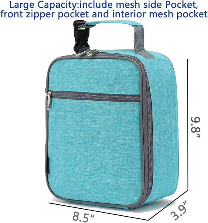 FlowFly Kids Lunch box Insulated Soft Bag Mini Cooler Back to School Thermal Meal Tote Kit for Girls, Boys, Sea Blue