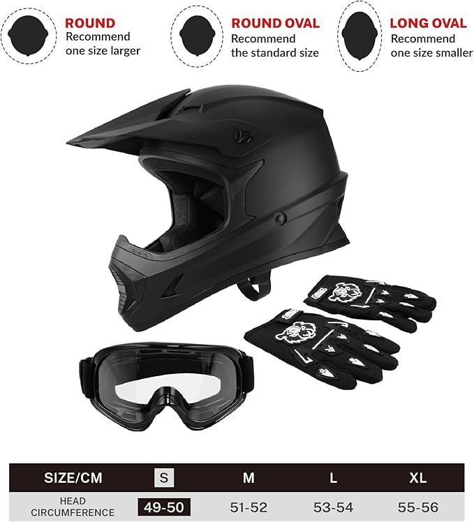 TCT-MOTORPARTS DOT Youth Kids Motocross ATV Full Face Helmets for Offroad Street Dirt Bike Go-Kart BMX MX Matte Black Small