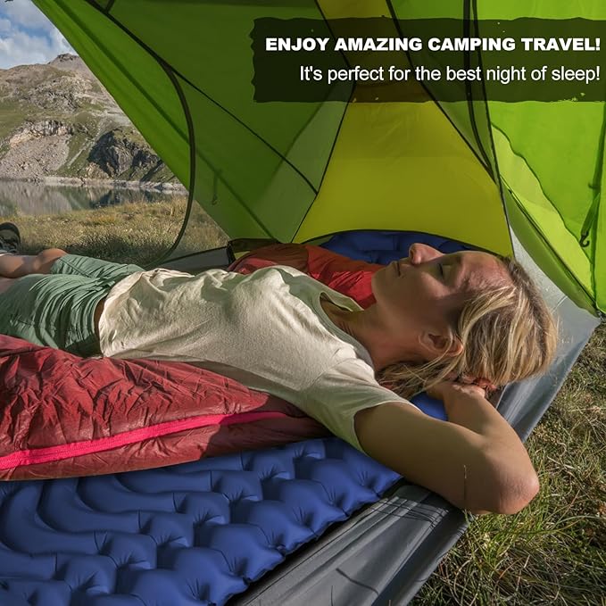 MEETPEAK Sleeping Pad, Extra Thickness 4 Inch Inflatable Camping Sleeping Mat with Pillow Built-in Foot Press, Compact Ultralight Camping Air Mattress for Backpacking, Hiking, Tent