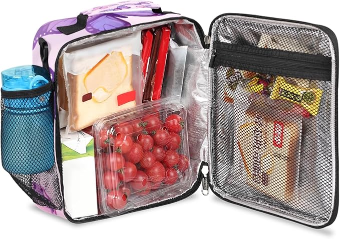 Pardick Butterfly Kids Lunch Bag Purple Insulated Lunch Box Mini Cooler Back to School Thermal Meal Tote Kit Bento Tote Bags Thermal Lunchbox for Boys Girls