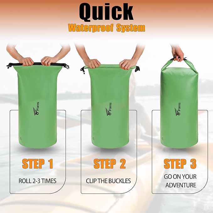 8 Fans Dry Bag Backpack Waterproof,50L Roll Top Bag with Phone Case, Perfect for Floating,Travel,Swimming,Boating,Kayaking,Camping,and Beach Activities(No Valves, Green)