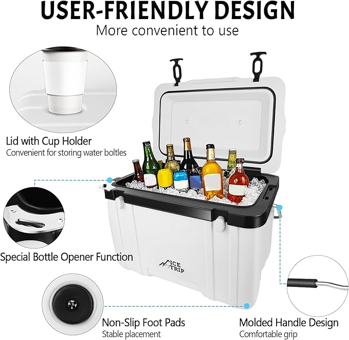 26 Quart Ultra-Light Insulated Rotomolded Hard Cooler, Portable Ice Chest Lunch Box for Drink, for Camping, Travel, Outdoor, Premium Everyday Use Ice Retention Cooler, 5 Day Cold Retention