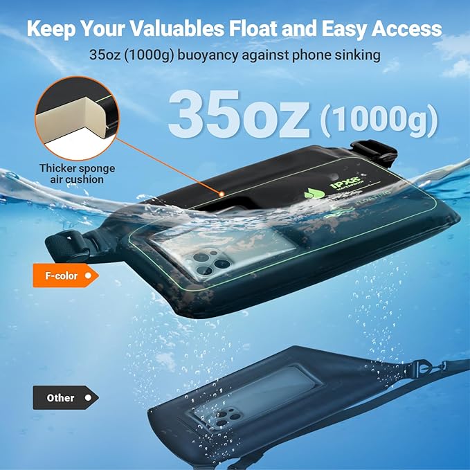 F-color Waterproof Fanny Pack Floating - Waist Pouch with 35oz Buoyancy - Cruise Essentials Must Haves Waterproof Bag Keeps Phone Valuables Safe for Swimming Beach Kayaking Boating