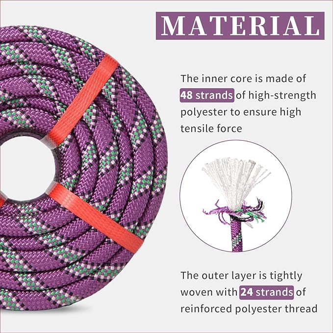 Arborist Rope Tree Climbing Rope 1/2 Inch 48 Strands Bull Rope for Construction Climbing Swing Sailing